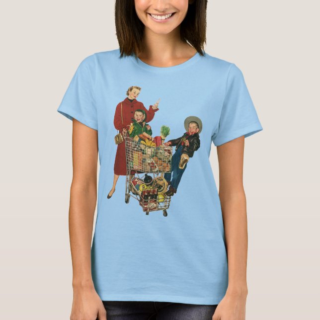 Retro Familie, Mama und Kinder Lebensmittelgeschäf T-Shirt (Vorderseite)