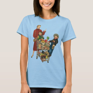 Retro-Familie, Mutter und Kinder im Einkaufswagen T-Shirt