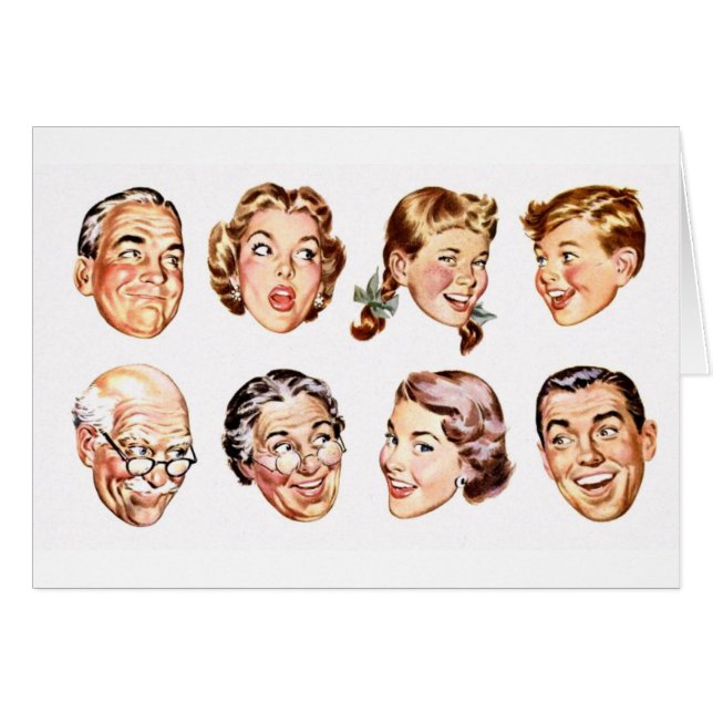Retro Familien-Illustrations-Karte (Vorderseite (Horizontal))