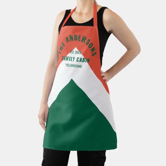 Retro Familienhaus Personalisierter Name Rot Grün Schürze (InSitu)