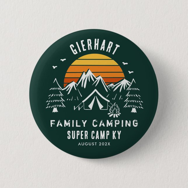 Retro Family Camping - Individueller Urlaub Button (Vorderseite)