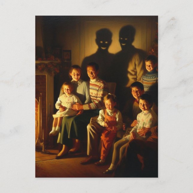 Retro Family Christmas Horror Postkarte (Vorderseite)