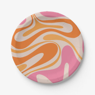 Retro Fantasy Swirl Abstrakt rosa Orangencreme Pappteller