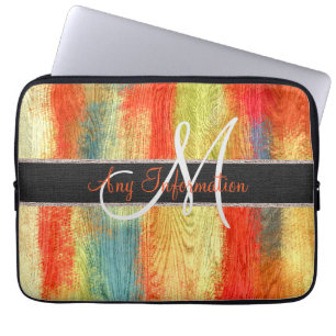 Retro-Farb-Holzmaserung-Textur-Monogramm #5 Laptopschutzhülle