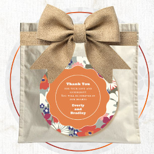 Retro-Farben 70er 80er Herbst Orange Blumenmuster Runder Aufkleber