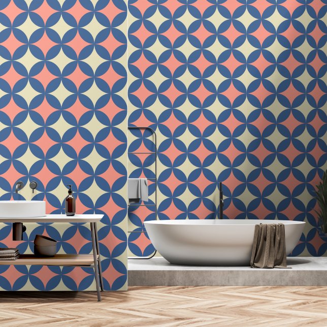 Retro Farben Mitte Jahrhundert Moderne Kreise Tapete (Badezimmer)