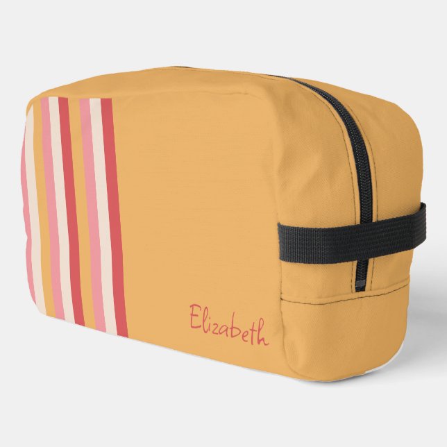 Retro-Farben Orange rosa Goldstreifen Name Waschbeutel (Linke Seite)