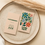 Retro farbenfroh handGezeichnet Groovy Floral Abst Visitenkarte<br><div class="desc">Eine Vintage Retro farbenfrohe florale Blume Visitenkarte. Wie Sie sehen, zeichnet es sich durch ein handgefertigtes, groovy blumengeschmücktes Muster von boho abstrakten Blume-Gängen aus. Es hat nostalgische 70er-Jahre-Villen und Farben und fromme Schriftart. Und Sie können einfach und einfach den Namen und den Beruf anpassen. Klicken Sie auf die Schaltfläche Personalisieren....</div>