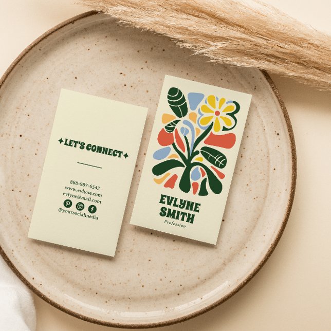 Retro farbenfroh handGezeichnet Groovy Floral Boho Visitenkarte (Von Creator hochgeladen)