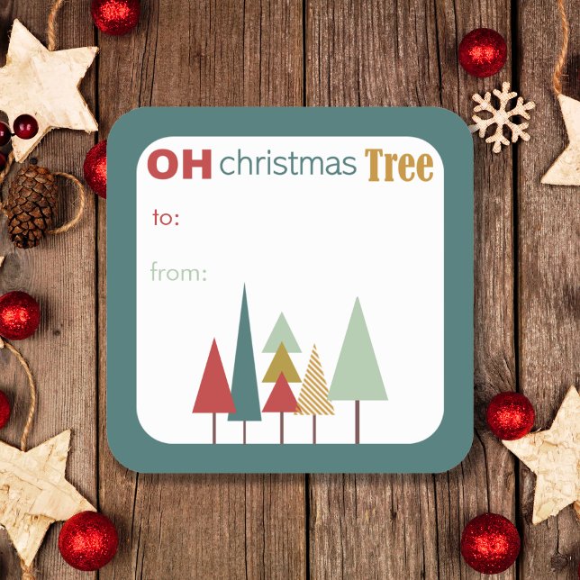 Retro farbenfroh Oh Weihnachtsbaum Quadratischer Aufkleber (Von Creator hochgeladen)