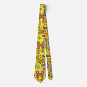 Retro farbenfrohe Blume Muster. B Gelbe BG Krawatte