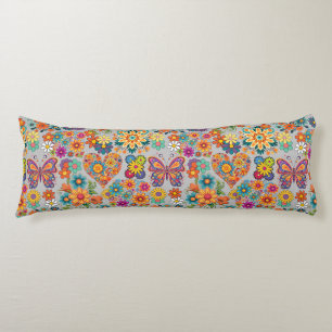 Retro farbenfrohe Blume Muster. L Gray BG Seitenschläferkissen
