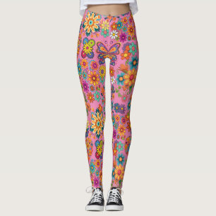 Retro farbenfrohe Blume Muster. Rosa BG Leggings
