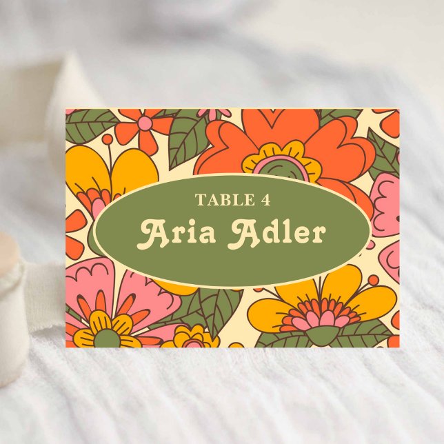 Retro farbenfrohe Blumenmuster Boho 70er Wedding Tischnummer (Von Creator hochgeladen)