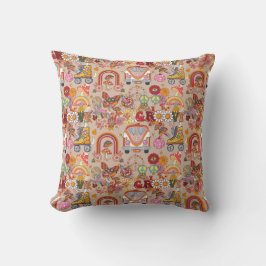 Retro farbenfrohe boho Blume Groovy Blumendesign Kissen