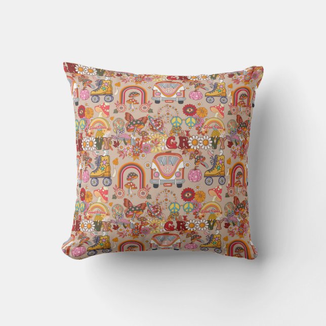 Retro farbenfrohe boho Blume Groovy Blumendesign Kissen (Vorderseite)