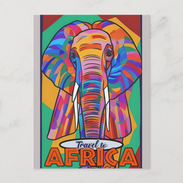 Retro farbenfrohe Elefantenreise Afrika Postkarte (Vorderseite)