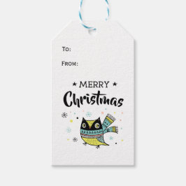 Retro farbenfrohe Eule Frohe Weihnachten Geschenkanhänger
