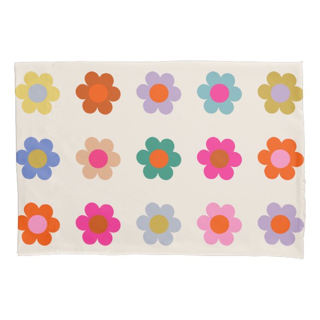 Retro farbenfrohe florale Preppy Abstrakte Blume Kissenbezug (Vorderseite)