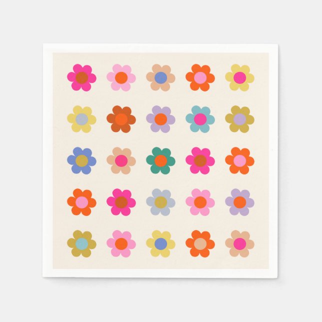 Retro farbenfrohe florale Preppy Abstrakte Blume Serviette (Vorderseite)
