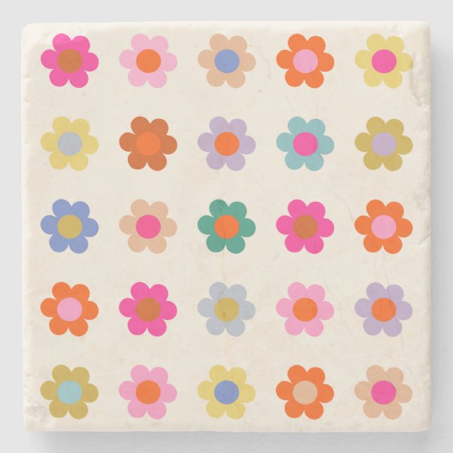 Retro farbenfrohe florale Preppy Abstrakte Blume Steinuntersetzer (Vorderseite)