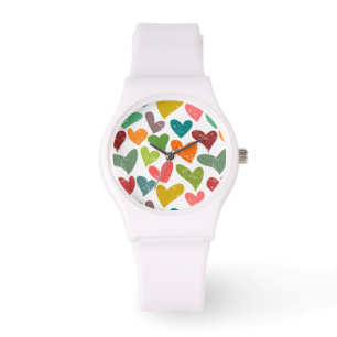 Retro farbenfrohe Groovy Valentine Herzmuster Armbanduhr