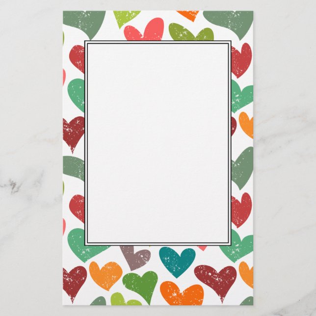 Retro farbenfrohe Groovy Valentine Herzmuster Briefpapier (Vorderseite)