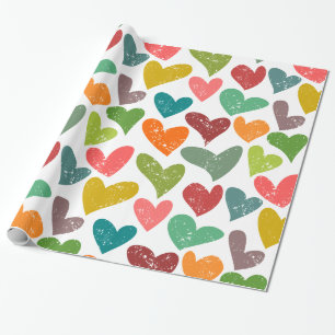 Retro farbenfrohe Groovy Valentine Herzmuster Geschenkpapier