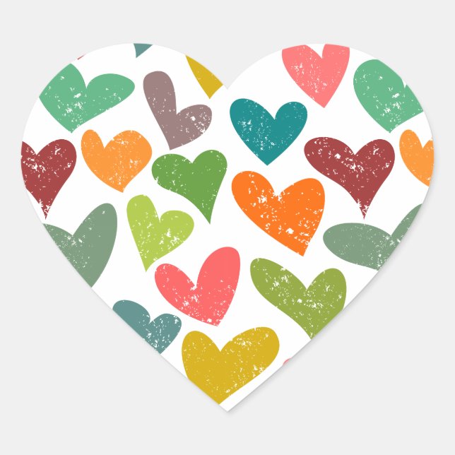 Retro farbenfrohe Groovy Valentine Herzmuster Herz-Aufkleber (Vorderseite)