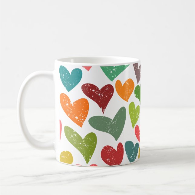 Retro farbenfrohe Groovy Valentine Herzmuster Kaffeetasse (Links)
