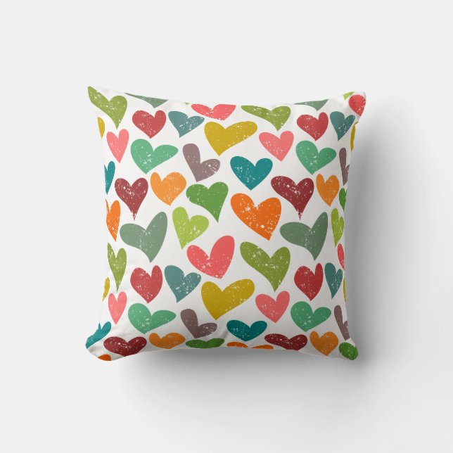 Retro farbenfrohe Groovy Valentine Herzmuster Kissen (Vorderseite)