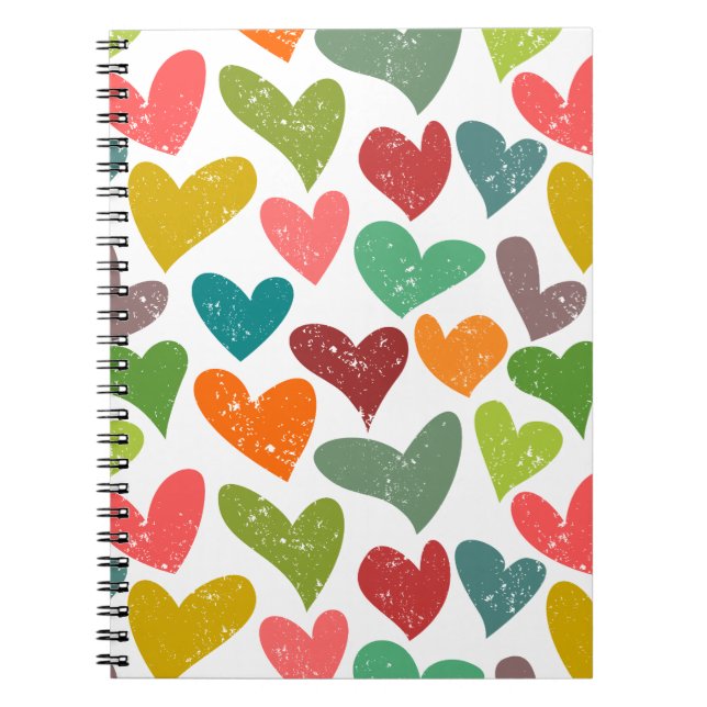 Retro farbenfrohe Groovy Valentine Herzmuster Notizblock (Vorderseite)