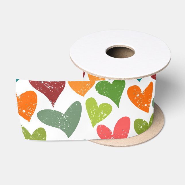 Retro farbenfrohe Groovy Valentine Herzmuster Satinband (Spule)