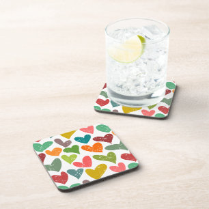 Retro farbenfrohe Groovy Valentine Herzmuster Untersetzer