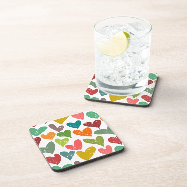 Retro farbenfrohe Groovy Valentine Herzmuster Untersetzer (Rechte Seite)