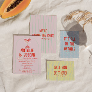 Retro farbenfrohe Hand Drawn Martini Quirky Weddin Einladung