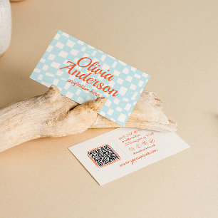 Retro farbenfrohe Hand gezogen Checked Groovy QR C Visitenkarte