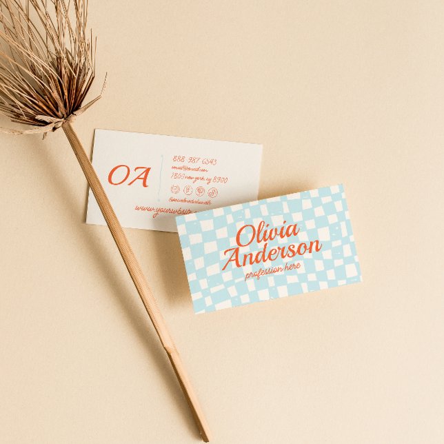 Retro farbenfrohe Hand gezogen karierte Groovy Nie Visitenkarte (Von Creator hochgeladen)
