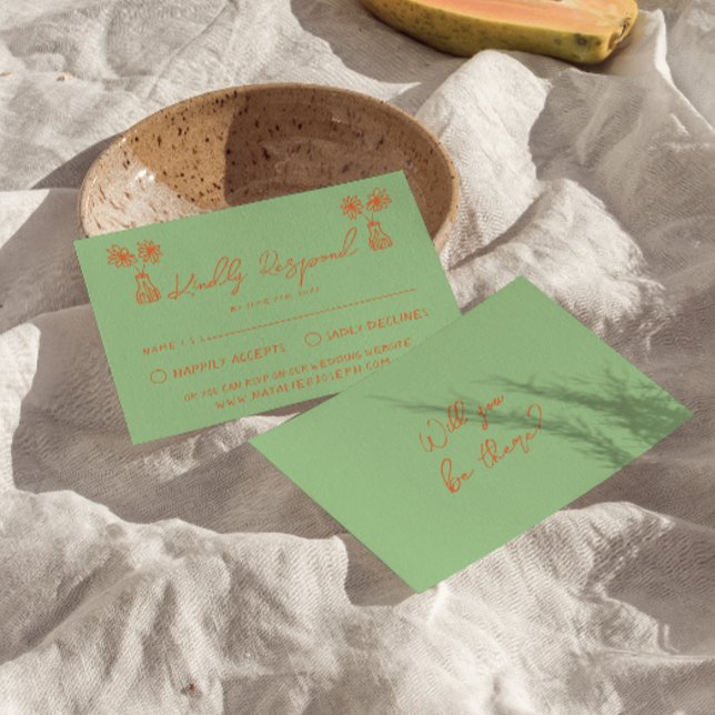 Retro farbenfrohe handgezeichnete, helle Farbspass RSVP Karte (Von Creator hochgeladen)