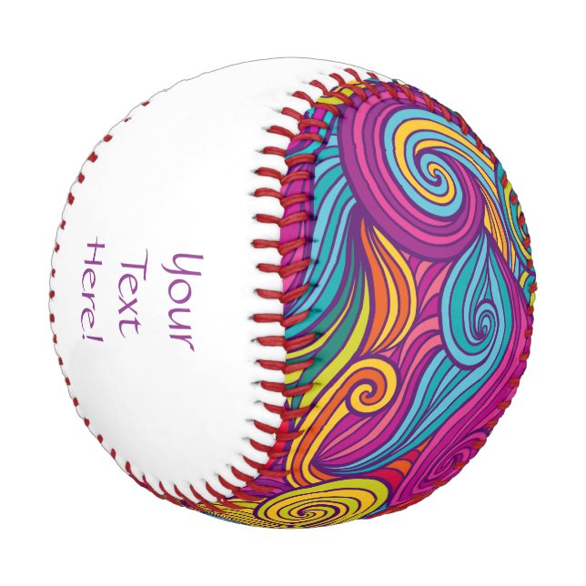 Retro farbenfrohe Jewel Tone Wirbel Wave Muster Baseball (Schrägansicht)