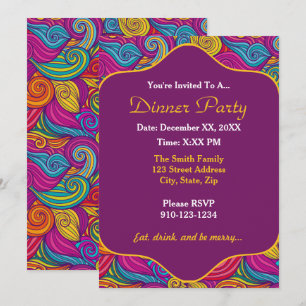 Retro farbenfrohe Jewel Tone Wirbel Wave Muster Einladung