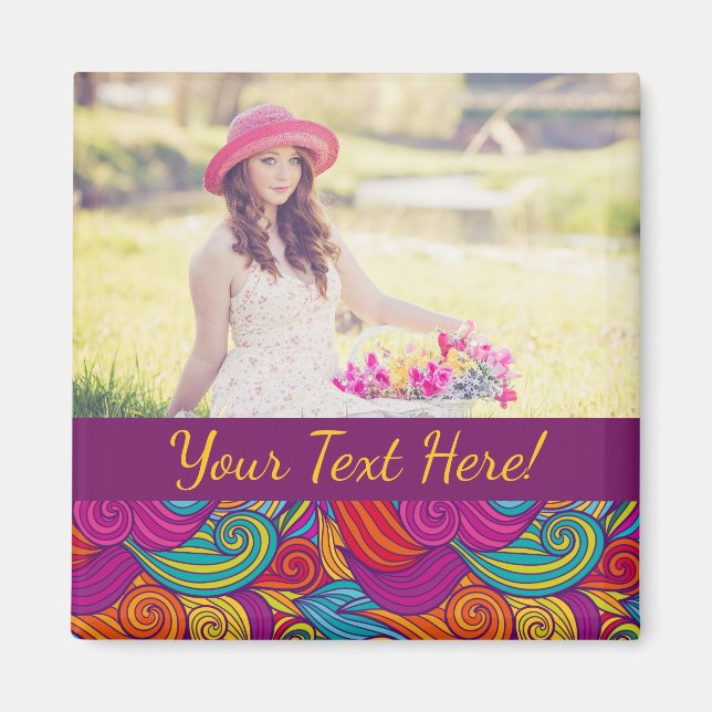 Retro farbenfrohe Jewel Tone Wirbel Wave Muster Magnet (Vorne)