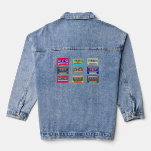 Retro farbenfrohe Kassetten der 80er Jahre Nostalg Jeansjacke