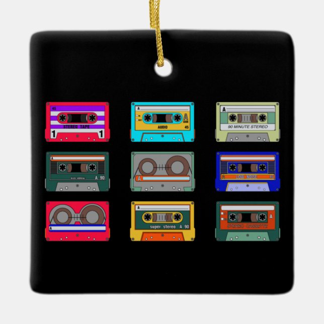 Retro farbenfrohe Kassetten der 80er Jahre Nostalg Keramikornament (Vorderseite)