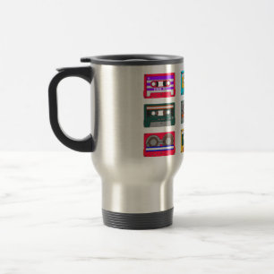 Retro farbenfrohe Kassetten der 80er Jahre Nostalg Reisebecher