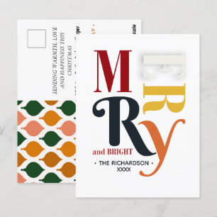 Retro farbenfrohe Merry & Bright Vintage Weihnacht Postkarte