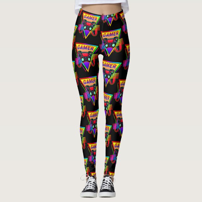 Retro farbenfrohe Rainbow Gamer Computerspiel Leggings (Vorderseite)