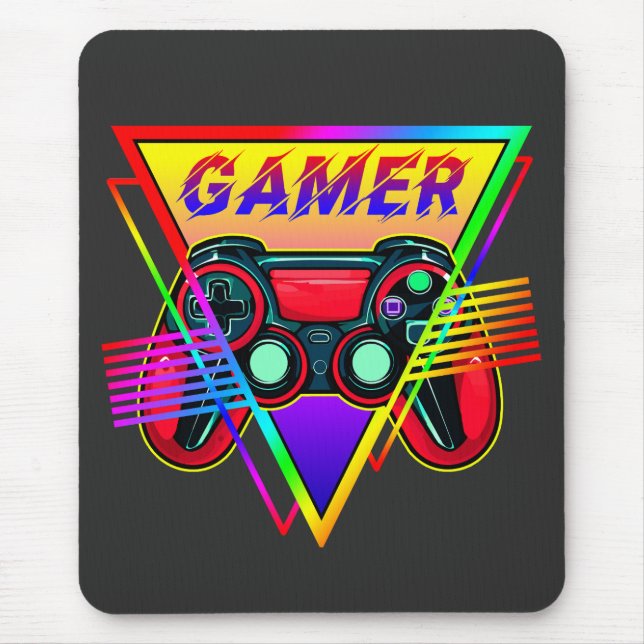 Retro farbenfrohe Rainbow Gamer Computerspiel Mousepad (Vorne)