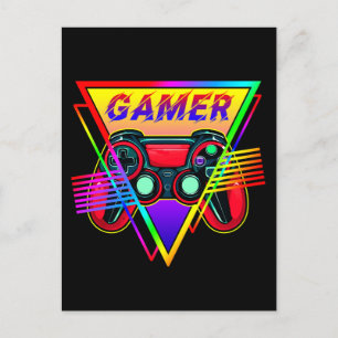 Retro farbenfrohe Rainbow Gamer Computerspiel Postkarte