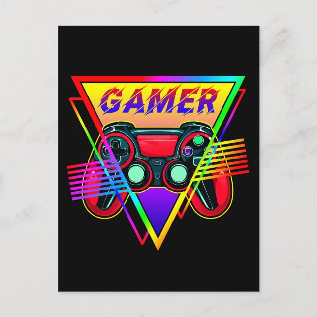 Retro farbenfrohe Rainbow Gamer Computerspiel Postkarte (Vorderseite)